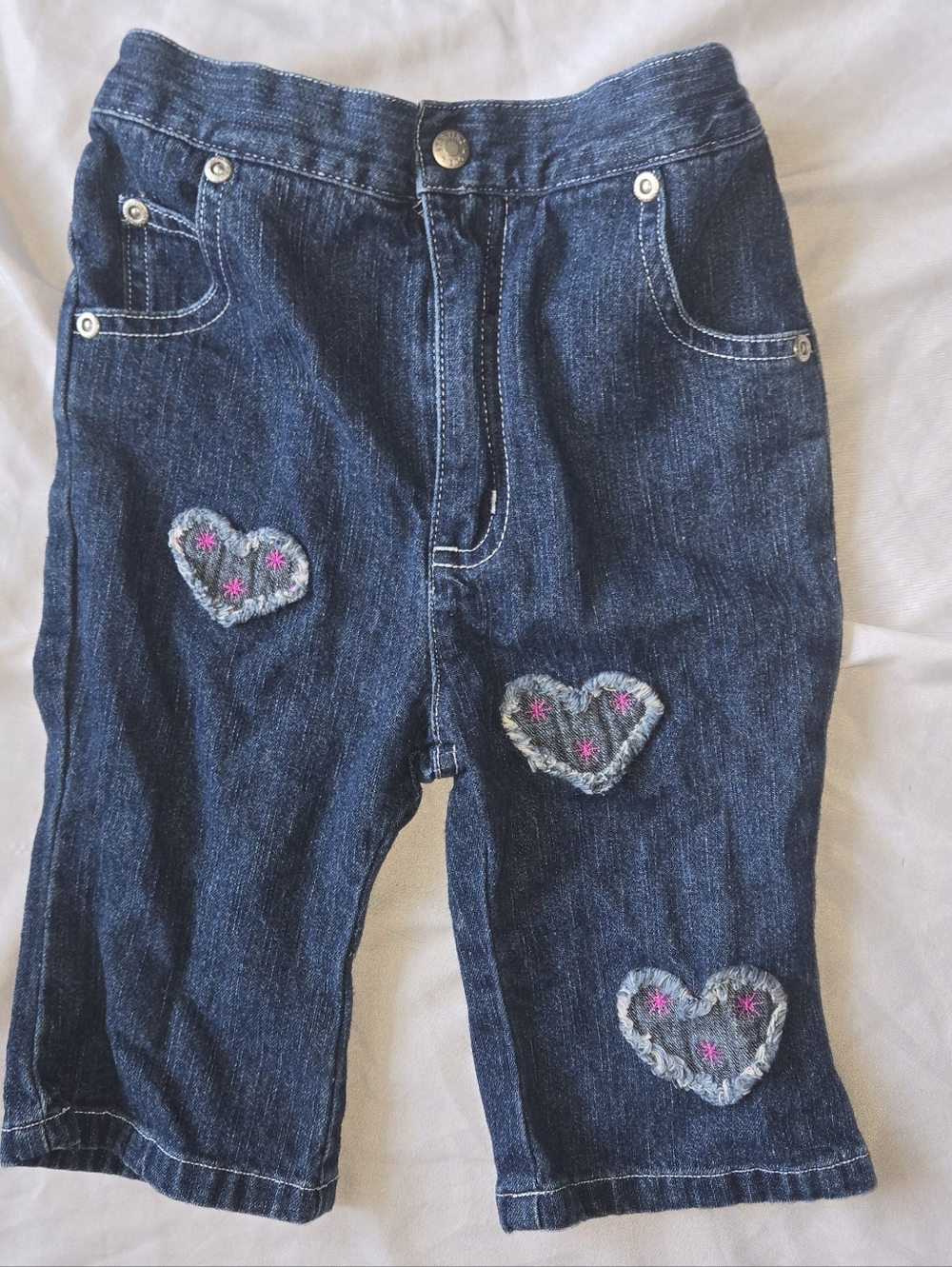 Starting Out Vintage Y2k Dark Blue Denim Jeans with Heart Patches 24 Months